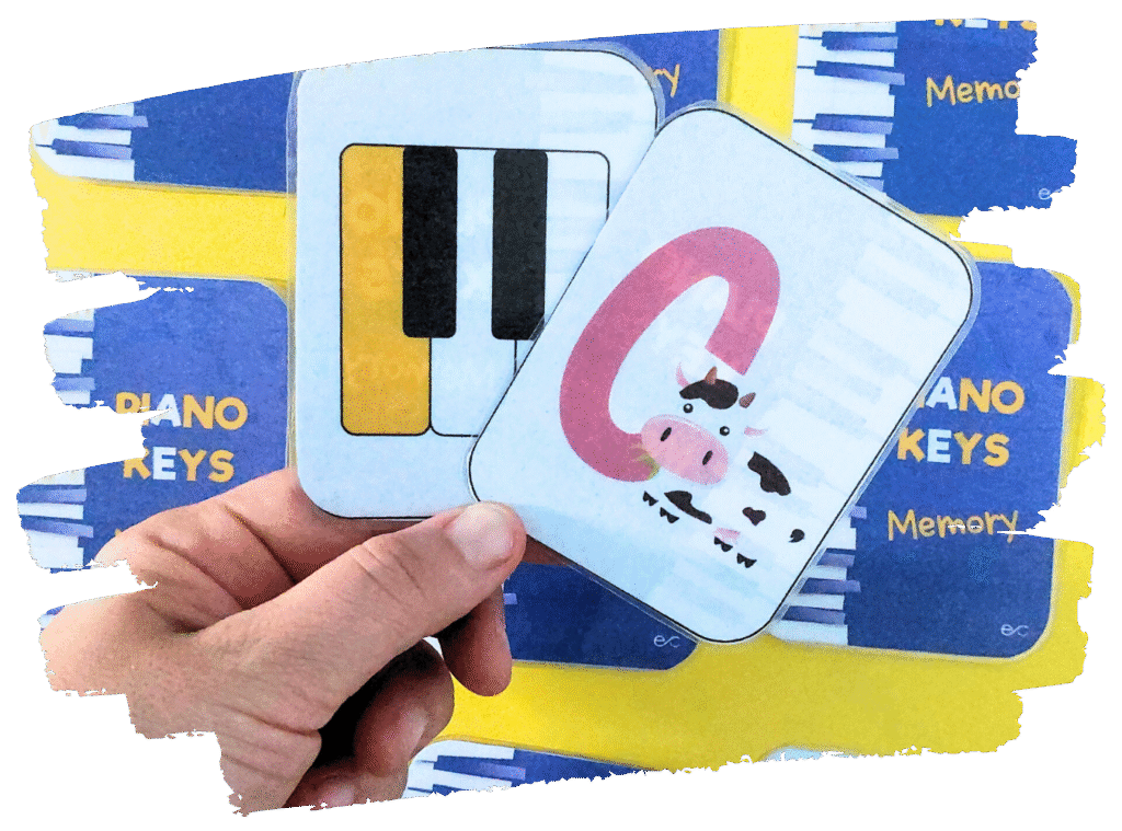 Printable piano keys memory game for kids – a fun piano teaching resource to reinforce black and white key recognition.