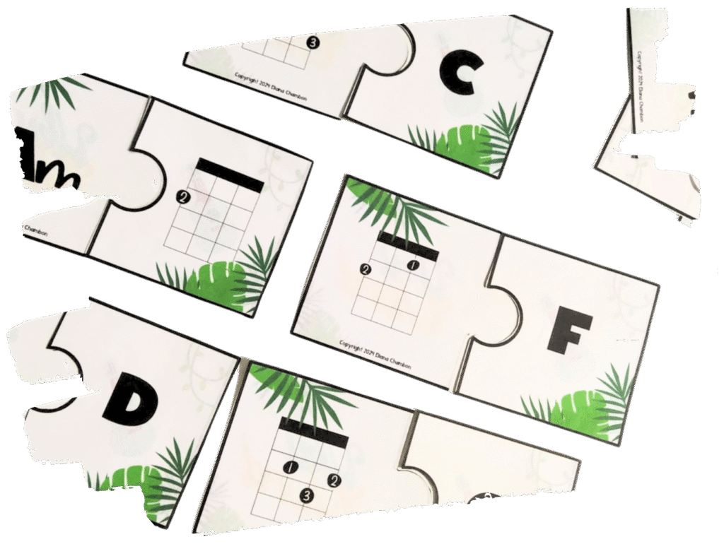 “Ukulele chord practice activity for elementary music students.