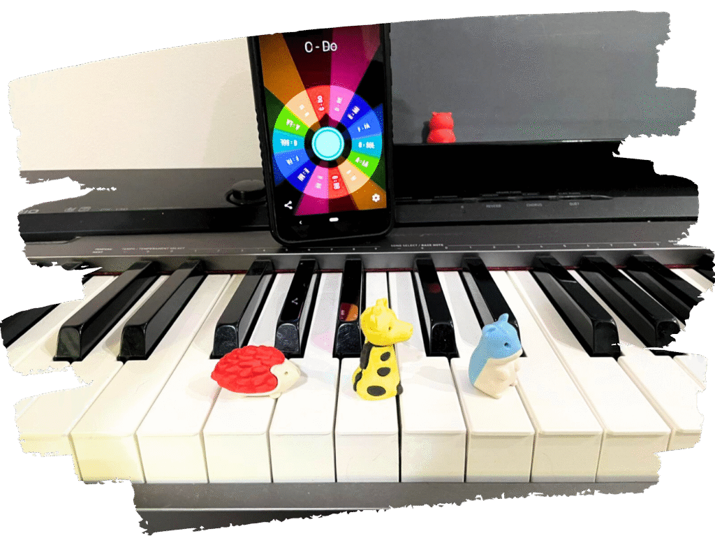Interactive Decide Now app piano game – engaging way for students to review piano keys through digital play.