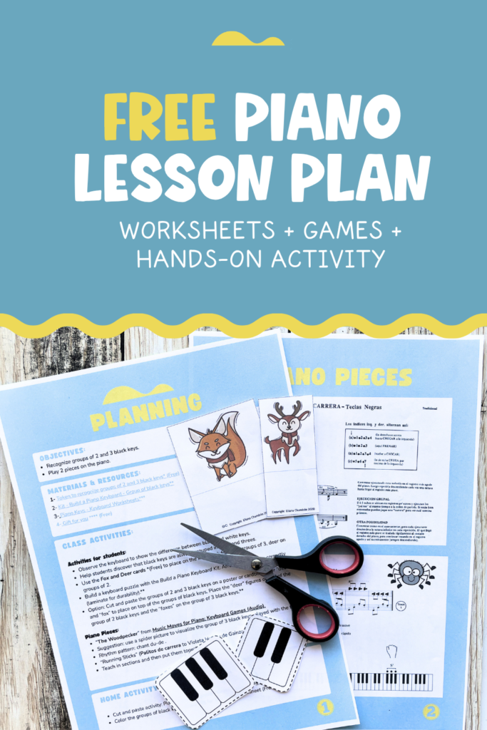 Download a free printable piano lesson plan for beginners, including keyboard activities, printable games, movement ideas, and teacher tips.