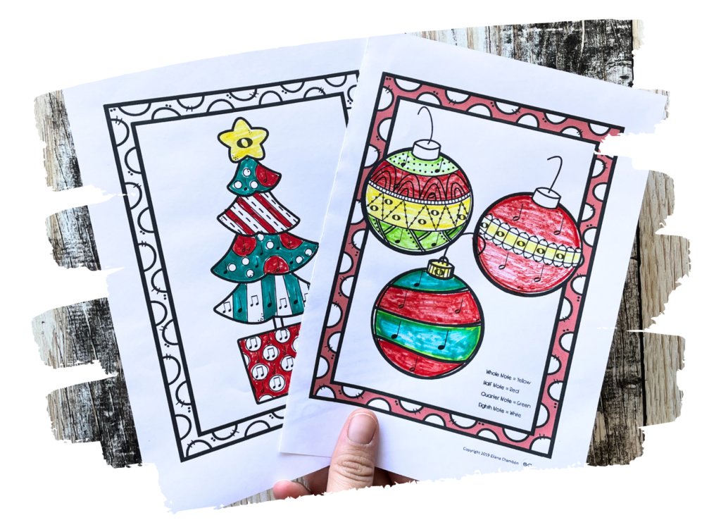 Color bye note. Chirstmas music worksheets.