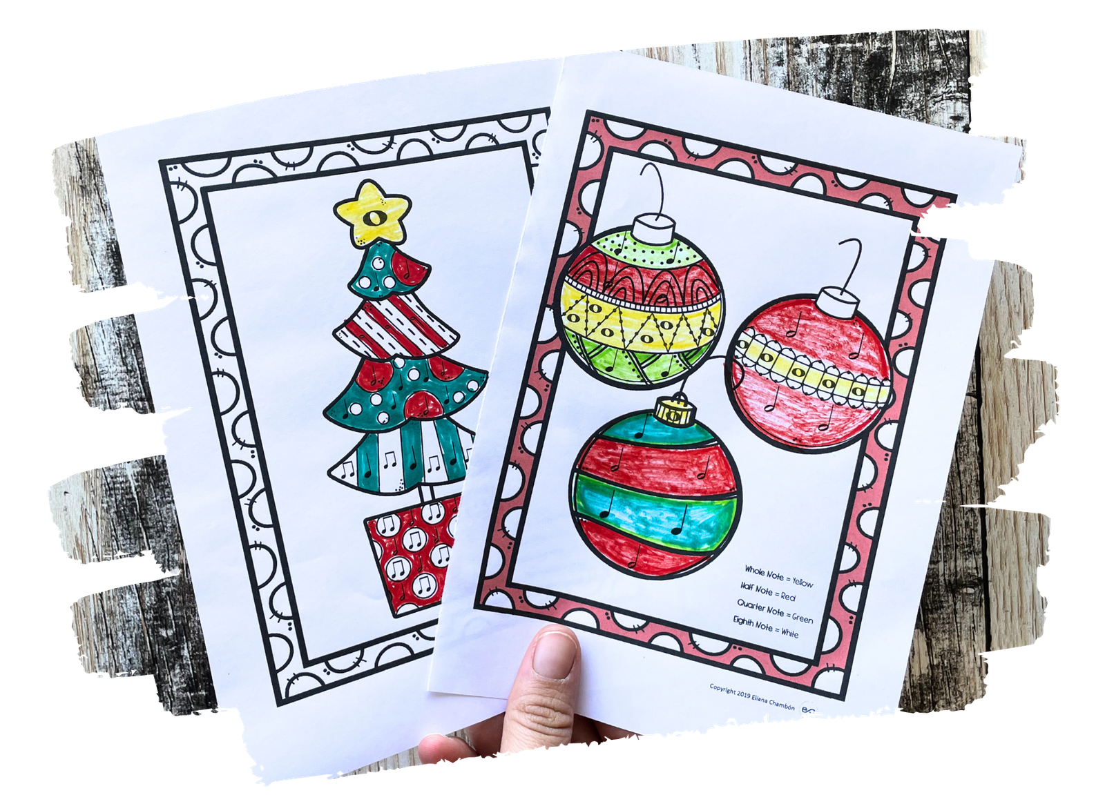 Color bye note. Chirstmas music worksheets.