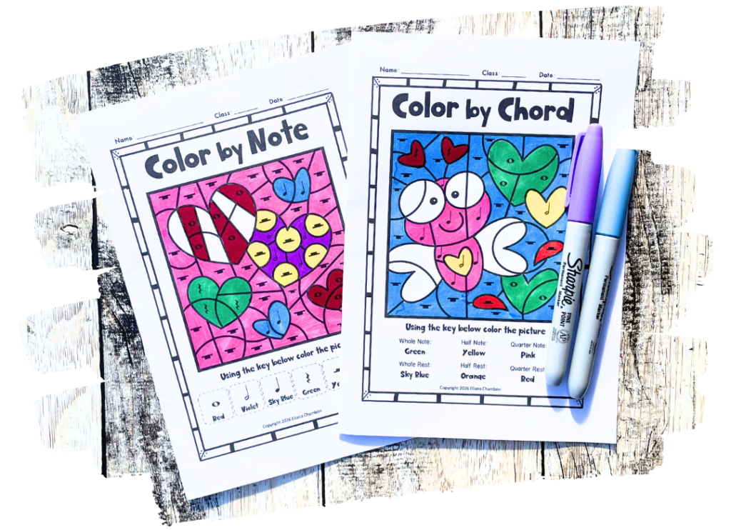 Valentine’s Day music theory activities bundle with rhythm, note reading, and engaging worksheets