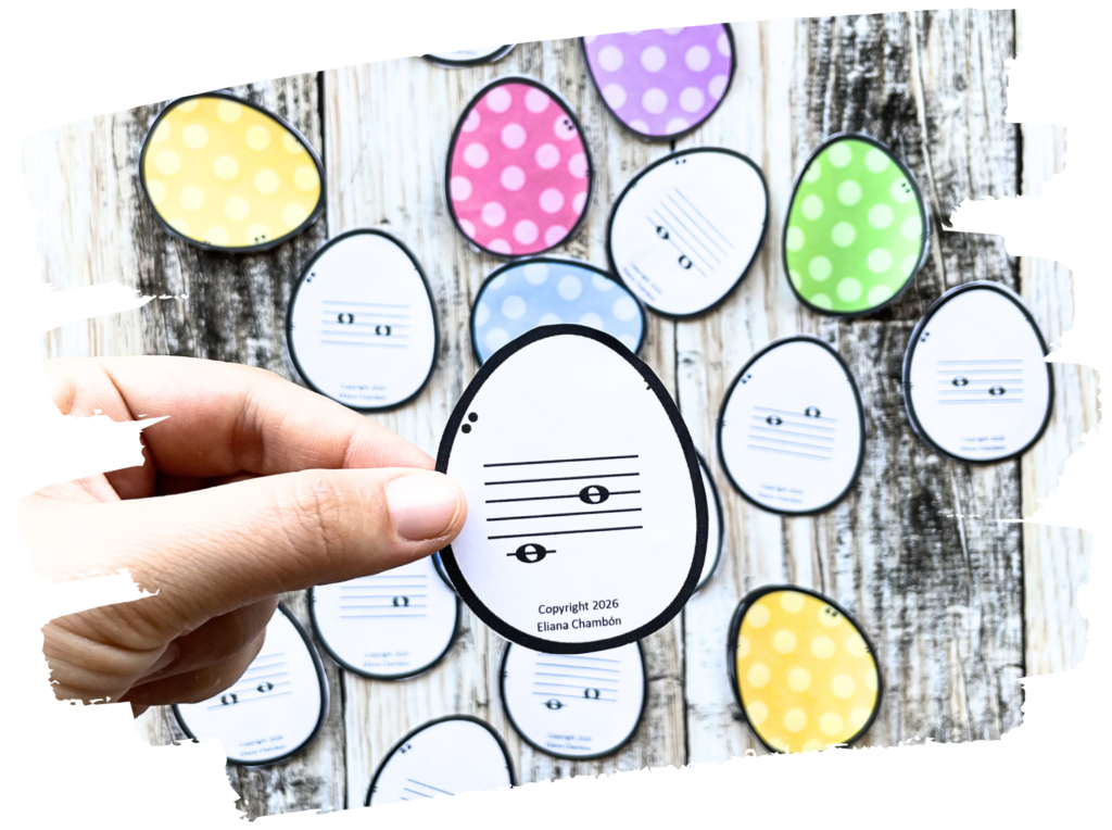 Hands-on Easter egg hunt game teaching melodic intervals (Unison to Octave) for ages 4-10