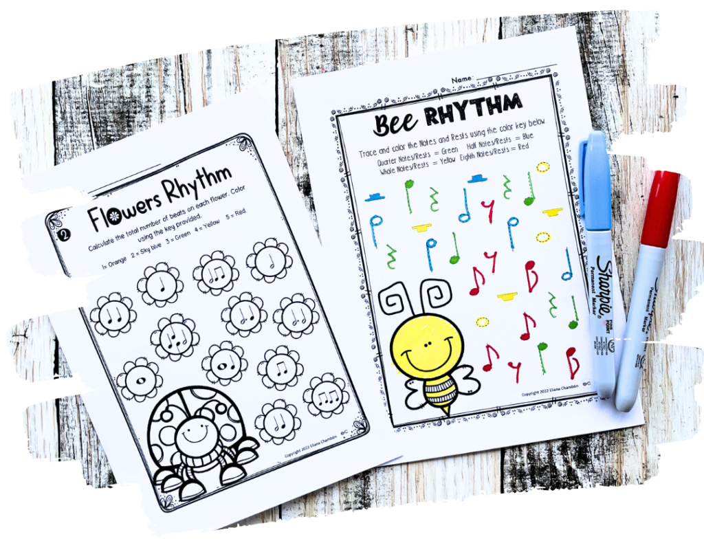 spring music worksheets for elementary music class with rhythm and note reading activities