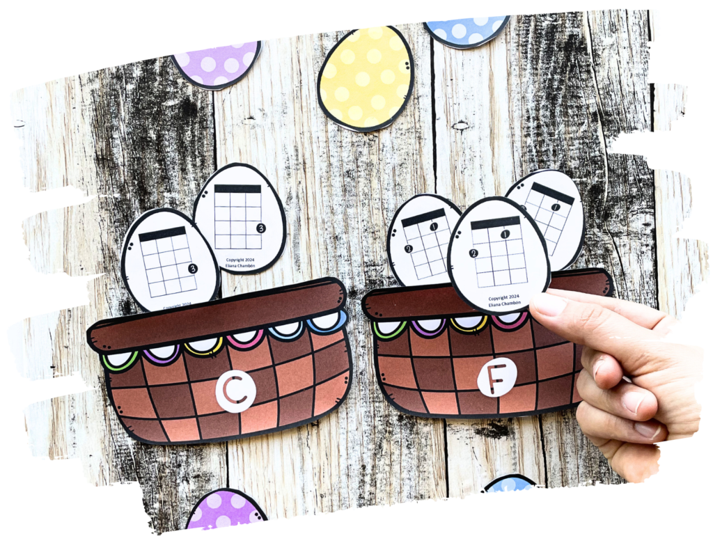 Easter Egg Hunt Ukulele Chord Recognition Game – beginner ukulele chords matching activity