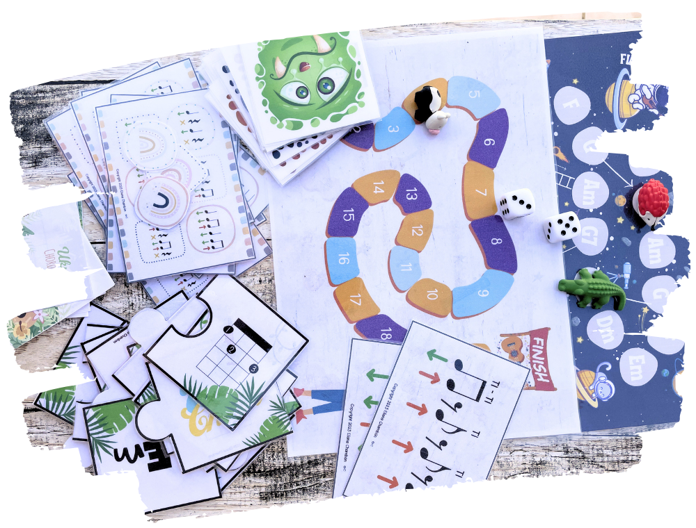 ukulele games bundle for beginners with printable chord and strumming activities, ideal for music centers and elementary music lessons