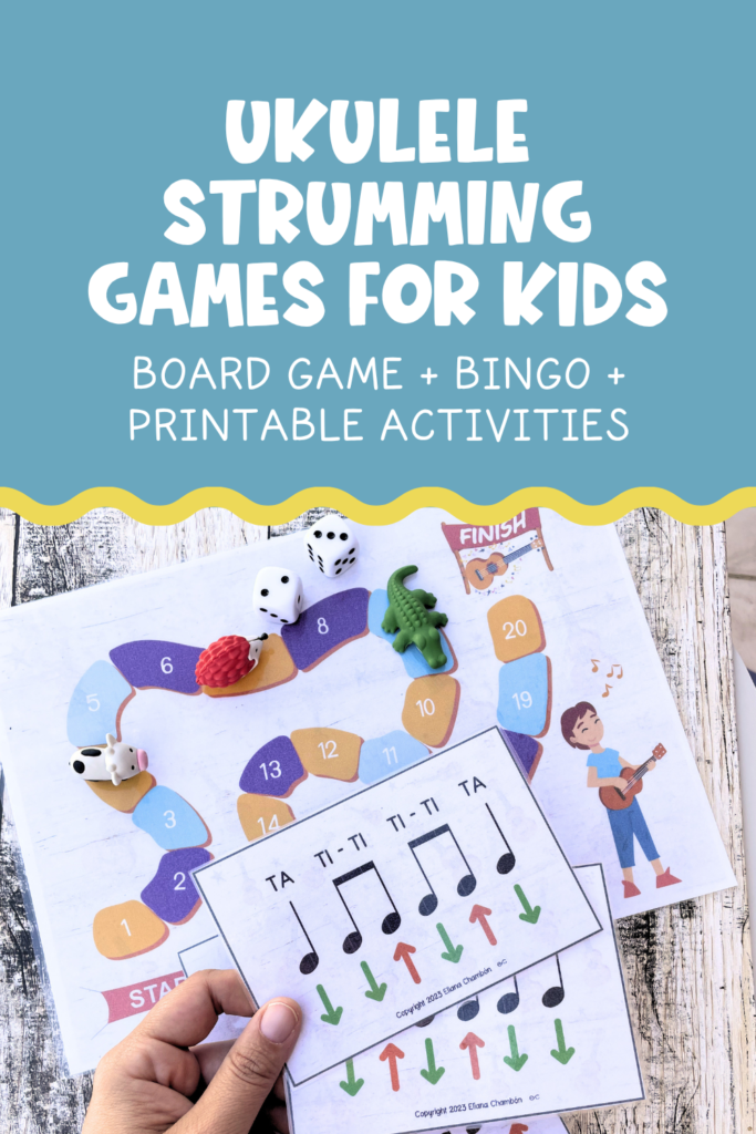 ukulele strumming games for kids with board game bingo and printable activities