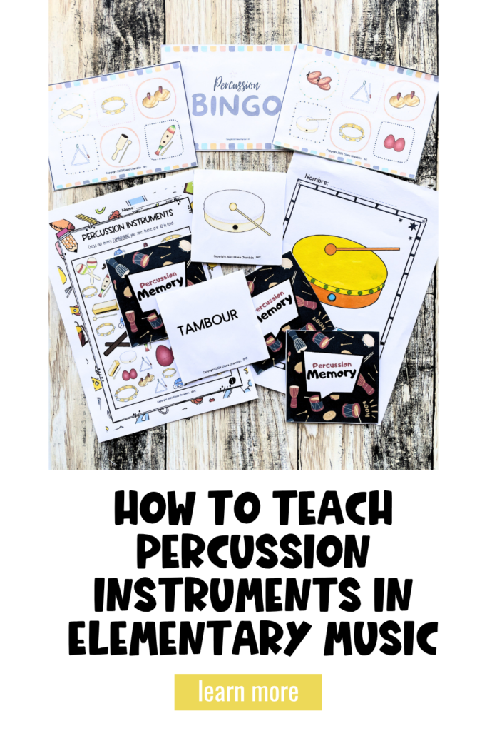 Percussion instruments activities for elementary music including games, worksheets, listening activities, and music centers for K-5 students.